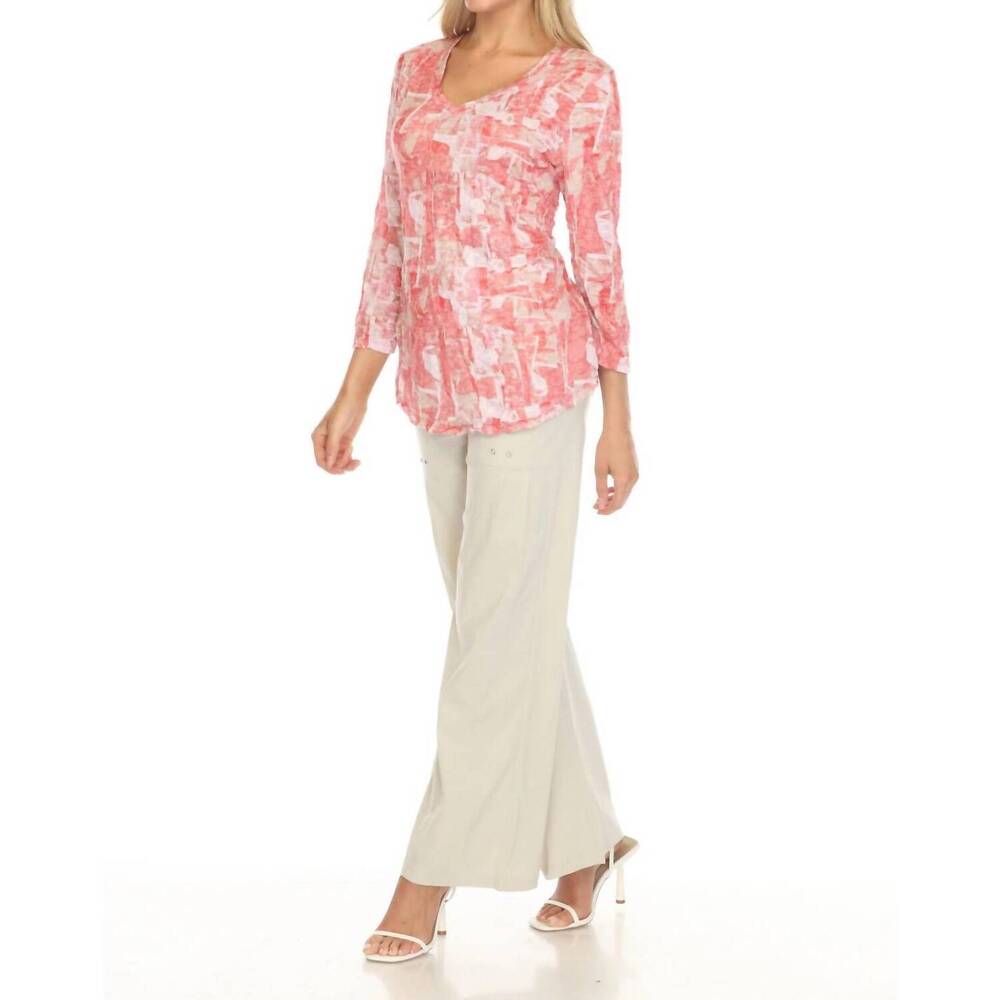 NEW CARINE 3/4 length sleeves v-neck top in coral mosaic - Picture 7 of 7